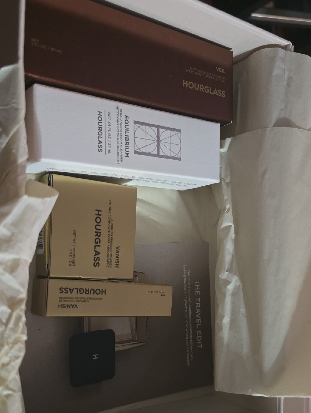 Hourglass Cosmetics Collection in Gold, Brown & White Boxes